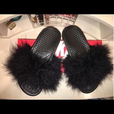 Fur Slides , Nike Slides With Faux Fur Pick Your Color. Slides Nike, Silver Slippers, Ugg Scuffette, Cat Slippers, Logo Flip Flops, Leopard Print Sandals, Best Slippers, Pink Flip Flops, Red Slippers