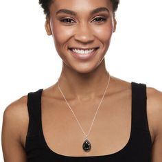 Ross-Simons - 5.20 ct. t. w. Black Spinel Pendant Necklace in Sterling Silver. This pendant necklace offers luxe intensity. A glimmering 3.60 carat pear-shaped black spinel is framed by additional 1.60 ct. t. w. black spinel rounds in black rhodium. Suspends from a wheat chain that adjusts from choker length to 24". Springring clasp, black spinel pendant necklace. Elegant Black Teardrop Pendant Drop Necklace, Elegant Black Teardrop Drop Necklace, Black Teardrop Pendant Jewelry For Formal Occasion, Black Teardrop Pendant For Formal Occasions, Formal Black Teardrop Pendant Necklace, Pretty Gemstones, Fine Jewelery, Black Spinel, Black Rhodium