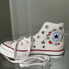 Brand New, Never Worn, Custom Converse All-Star Chuck Taylor’s Summer Cream Converse Sneakers, Spring Cream Converse Sneakers, Leopard Converse, Grey Sneakers Women, Converse Cream, Cute Converse Shoes, Leather Chuck Taylors, Light Blue Shoes, Cute Converse