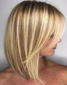 Blonde Lob For Fine Hair Shoulder Length Blonde Highlights, Bob Haircut With Side Bangs, Textured Shoulder Length Hair, Angled Lob, Longbob Hair, Simple Layers, Blonde Bob Hairstyles, Michael Johnson