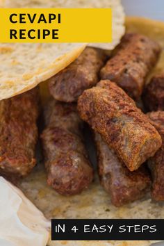 a plate with some food on it and the words cevapi above it