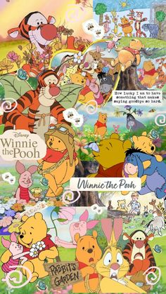 winnie the pooh and friends collaged together with each other in this cartoon