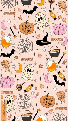 an image of halloween stickers on a pink background