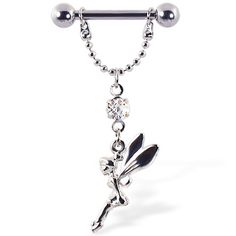 Nipple ring with dangling chain and fairy, 12 ga or 14 ga.  #accessories #bodyjewelry #piercing #jewelry #piercings #bodymod #fairy #nipplering ♥ $10.99 via OnlinePiercingShop.com Nickel-free Stainless Steel Dangle Piercings, Nickel-free Silver Stainless Steel Body Jewelry, Nickel-free Stainless Steel Silver Body Jewelry, Silver Dangle Body Jewelry With Internally Threaded Design, Silver Stainless Steel Curved Barbell Jewelry, Jewelry Piercing, Body Jewelry Piercing, Body Piercings, Piercing Tattoo