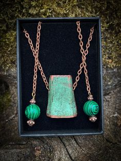 Repurposed turquoise patinated copper face/nose chain jewelry Textured copper chain goes behind the ears  2 malachite and decorative copper beads dangle on each sides  Here is a chance to own a bit of Irish heritage 😆 This copper was removed from an old roof renovation of The Glebe, Annamoe, Co Wicklow by my partner @slate_specialists_ireland_ltd_  Legendary film director John Boorman's Wicklow home, where Sean Connery and Lee Marvin came for dinner 😃  #copper #patinatedcopper #copperjewelry # Artisan Green Copper Necklace, Green Copper Spiritual Necklace, Spiritual Green Copper Necklace, Roof Renovation, Nose Chain, Face Chain, Lee Marvin, Chain Jewellery, Industrial Jewelry