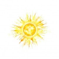 an orange and yellow sun on a white background with watercolor effect in the middle