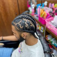 Stitched Cornrows, Stitch Braids Men, Star Braids, Mens Twists, Bald Haircut, Braided Man Bun