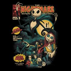 the nightmare before christmas t - shirt design is shown in black with an image of jack and