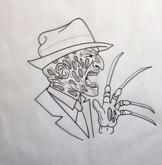 a drawing of a man holding scissors and wearing a hat with his face painted on it