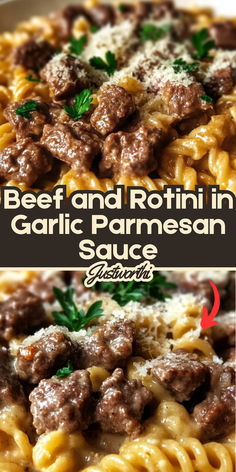 beef and rotini in garlic parmesan sauce is an easy weeknight dinner