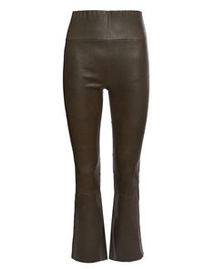 The SPRWMN Leather Crop Flare Leggings are a brand favorite due to its comfortable and wide elastic waistband, cropped length, and smooth stretch leather. Tailored in a dark army green shade, style yours with anything from sneakers to pumps, or party tops to simple tees. 100% Leather High-waisted Slim fit Pull on Raw hem Professional leather cleaning only Flare Legging, Crop Flare, Simple Tees, Cropped Flares, Flare Leggings, Leather Cleaning, Party Tops, Shades Of Green, Army Green