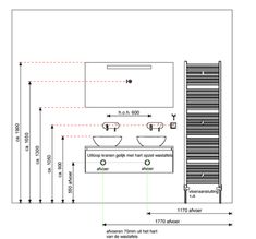 a drawing of a bathroom with two sinks and a towel dispenser