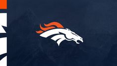 the denver football team logo on a dark blue background with orange and white stripes is shown