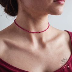 This ruby dainty choker is fun and easy to wear and match with any outfit. They can express your style, mood, or personality in a subtle and charming way. It is perfect for anyone who loves minimalist style, natural stones. It is a unique and meaningful gift for yourself or someone special. You can wear it by itself or mix it with other necklaces for a fun and trendy look. If you have a large demand of the stone beads or necklace, please feel free to contact us for details. - Material : about 2~ Trendy Red Beaded Choker Necklace, Trendy Red Choker Necklace, Trendy Red Beaded Necklace For Party, Trendy Red Choker As Gift, Trendy Red Choker For Party, Trendy Red Party Choker, Red Adjustable Trendy Choker, Ruby Choker, Dainty Choker