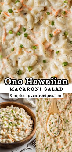 macaroni salad with carrots and green onions in a bowl