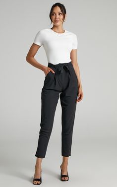 Alexie High Neckline Tshirt in White | Showpo Crew Neck Athleisure Tops For Work, Athleisure Crew Neck Top For Work, Sporty Crew Neck T-shirt For Workwear, Long Cut, Tailored Pants, Work Looks, High Neckline, Over 50, Capri Pants