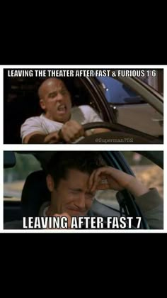 two pictures with the same caption and one saying, leaving the theater after fast and fabulous