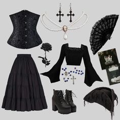 Vampire Goth Outfits Dresses, Trad Gothic Outfits, Goth Outfit Moodboard, Warm Concert Outfit, Vampire Look Outfits, Estilo Vamp, Romantic Goth Outfits Casual, Victorian Goth Outfits, Modern Vampire Outfit