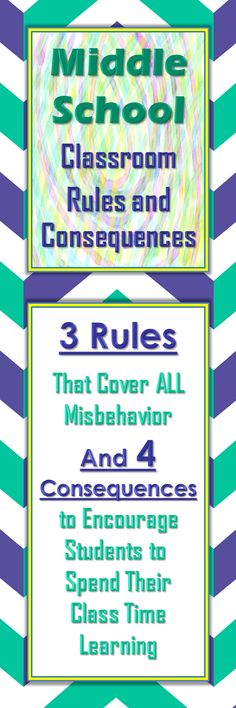 the middle school classroom rules and consequents book is shown in blue, green,