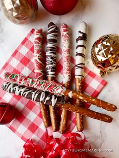 christmas pretzels and candy canes on a table