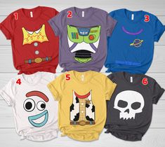 Toy Story Characters Costume Halloween T-Shirt, Woody Buzz Lightyear Head Costume Spooky Season Shirt,Family Matching Halloween Shirt D1MR01 👏CONGRATULATIONS You have found an online shop with reasonable prices, amazing quality, and fast shipping  We offer shirts for VACATIONS, HOLIDAYS, EVENTS, FAMILY REUNIONS, BIRTHDAYS, MOTHER'S DAY, FATHER'S DAY, GRADUATIONS, FUNNY T-SHIRTS as well as CUSTOM T-SHIRTS.  💖Description💖  --About this T-shirt--  👉Our Adult Unisex T-Shirt brand is BELLA CANVAS Available in size: XS, S, M, L, XL, 2XL, 3XL, 4XL, 5XL - 100% Airlume combed and ringspun cotton (fiber content may vary for different colors) - Light fabric (4.2 oz/yd² (142 g/m - Retail fit - Tear away the label - Runs true to size  👉Our Youth Unisex T-Shirt brand is Gildan-Kids Heavy Cotton Tee Themed Short Sleeve Tops For Playtime, Playful Tops With Character Print For Fan Merchandise, Funny Character Print Tops For Playtime, Customizable Fun Tops For Fan Merchandise, Customizable Fun T-shirt For Playtime, Woody And Buzz, Toy Story Characters, Matching Halloween, Buzz Lightyear