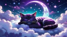 a cat sleeping on top of a cloud in the sky