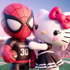 hello kitty and spider - man are kissing on the field