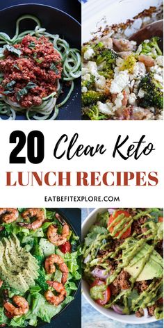 Graphic with 4 images of dishes and the title "20 Clean Keto Lunch Recipes" Keto Diet For Beginners Easy, Clean Keto Lunch Ideas, Keto Meal Prep Ideas For The Week, Best Keto Meal Prep, No Carb Lunch Recipes, Easy Lunch Ideas Keto, Quick And Easy Keto Lunch, Quick Keto Lunch Ideas, Cleanse Before Keto Diet