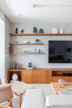 the living room is clean and ready to be used as a home theater or entertainment center