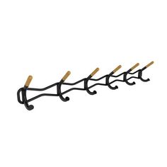 four black metal hooks with wooden handles