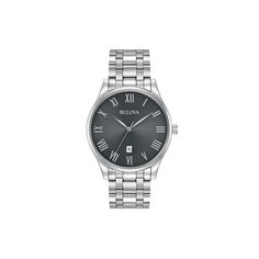 For a look that will simply never go out of style, reach for this handsome men's watch from the Bulova Classic collection.FEATURES Date window DISPLAY Dial color: charcoal sunray Face cover material: mineral crystal CASE Material: stainless steel Diameter: 40 mm BAND Material: stainless steel Clasp: hidden deployment Circumference: 228 mm Width: 20 mm DETAILS Movement: quartz Power: battery Water resistance: 30 meters Warranty: manufacturer's 3-year limited For warranty information please click Last Will And Testament, Will And Testament, Mens Fashion Smart, Single Person, Steel Watch, Stainless Steel Watch, Classic Collection, Window Display, Minerals Crystals