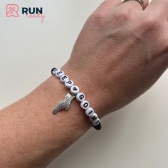 Hi, needing a great little gift for someone who is into running, or wanting a little gift to treat yourself with?  This bracelet is perfect!  When running I know how much of a mental push it is to Keep Going! To have something on my wrist that I can look at that will help motivate me to not stop and achieve what I have set out to achieve.  This beaded bracelet is elasticated so should fit most wrist sizes. You just need to roll it over your hand to put it on and take it off. Please do not over stretch the bracelet as this may cause it to break.  The bracelet also comes with an antique silver running shoe charm.  All my bracelets are wrapped in tissue paper along with a thank you card that doubles up as a safety card that you can take out on your runs, oh and a couple of Maoam, because, why Running Bracelet, Running Motivation Quotes, Motivate Me, Marathon Runner, Bracelet Quotes, Running Gifts, Push It, Gifts For Runners, Gifts Birthday