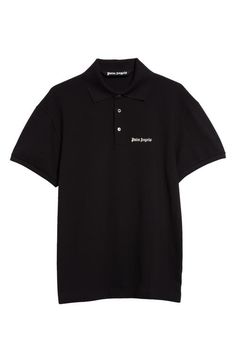 "Find PALM ANGELS Embroidered Logo Cotton Polo on Editorialist. The Milanese label's gothic logo is embroidered at the chest of this classic polo made from soft, breathable cotton. 28\" length (size Medium) Button half-placket Spread collar Short sleeves 100% cotton with 100% polyester embroidery Dry clean or machine wash, dry flat Made in Italy Designer Clothing" Gothic Logo, Palm Angels, Cotton Polo, Designer Clothing, Dry Clean, Short Sleeves, Black White, Size Medium, Italy