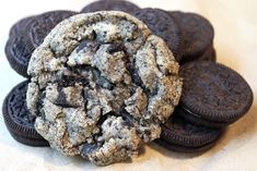 an oreo cookie sitting on top of each other