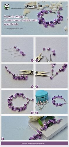 the instructions for making beaded bracelets with pearls and beads are shown in several different ways