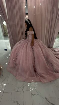 Pink quince dress Pink Prom Dress Ideas, Pink Quinceanera Aesthetic, Sweet Sixteen Pink Dress, Elegant Quince Dresses Pink, 16th Dress, Pretty Quinceanera Dresses Pink, Quinceanera Dresses Glittery, Quince Suprise Dance Outfit Pink, Quice Dress