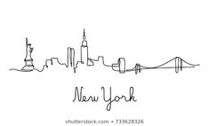 the new york skyline in black and white, with the words new york written on it