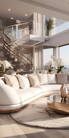 White And Gold Living Room, Portugal Villa, Large Living Room Layout, Mansion Living, Luxury Couch, Elegant Living Room Decor, Open Concept Living Room, White Living, Home Decor Living Room