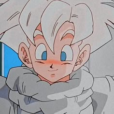 an animated image of a young gohan with big blue eyes and a scarf around his neck