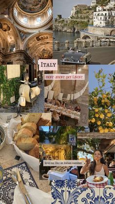 the collage shows many different things in italy