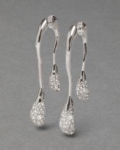 Luxury Silver Long Drop Earrings, Evening Drop Earrings With Polished Finish, Silver Polished Finish Earrings For Party, Modern Crystal Earrings, Silver Polished Earrings For Party, Silver Party Earrings With Polished Finish, Silver Polished Party Earrings, Modern Sparkling Sterling Silver Earrings, Silver Sparkling Long Drop Earrings