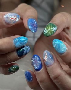 Short Nails Marble, Fish Nails Designs, Marble Design Nails, Almond Nails Short, Fish Nails, Nails Marble, Sea Nails, Design Nails, Nails Almond