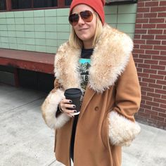 Fabulous Faux Fur Camel Coat Tie Waist With Pockets, Hip Length Made In Usa By The Ladies Garment Workers Union For Betsy Rose 80% Wool, 20% Nylon, Satin Liner Workers Union, Garment Workers, Camel Coat, Brigitte Bardot, Vintage Coat, Faux Fur Collar, Fur Collar, Hip Length, Camel