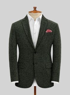 Freshen up your tweed collection with this olive addition. Crafted from wool, Donegal tweed still runs strong as a mainstay of the tweed collection with a radically contemporary twist. The fabric is coarse which produces a rustic look and features contrast-colored neps or flecks that produce a smart, sporty look. Keep it sharp with matching trousers and waistcoat, white shirt and black shoes. 
 
 Look Includes  Dark Olive Flecks Donegal Tweed Fabric  Two Button Jacket Style  Notch Lapel  Real Ho Brown Tweed Suit, Olive Green Suit, Brown Flannel, Donegal Tweed, Tweed Suit, Herringbone Tweed, Green Suit, Beautiful Suit, Tweed Suits