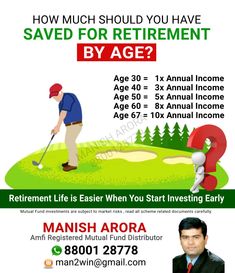 an advertisement for a golf tournament with the message how much should you have saved for retirement by age?