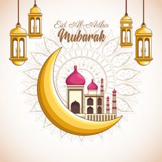 an eid celebration with the moon and mosques