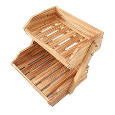 two wooden trays stacked on top of each other, one with the lid open