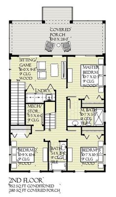 Coastal Beach House with a Third Floor Bunkroom Designed for coastal environments, this home takes full advantage of your lots view. Multiple levels provide ample space for entertainment and privacy. The main floor features a large open great room with a kitchen and bar grounded by a large dining area. A large covered porch is found through three large sliding glass doors. This outdoor entertainment space has direct access down to the surrounding property. Upstairs, you will find a nice sitting