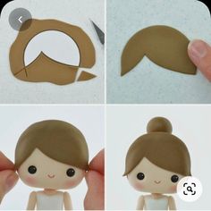 three pictures of the same doll being cut out