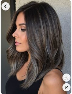 Modern Balayage Hair, Taupe Highlights On Dark Hair, Cool Ash Highlights On Dark Hair, Medium Ash Balayage, Traditional Highlights On Dark Hair, Dark Hair To Hide Gray, Cool Ashy Brown Hair Balayage, Brown Cool Balayage, Dark Brown Hair With Contrast